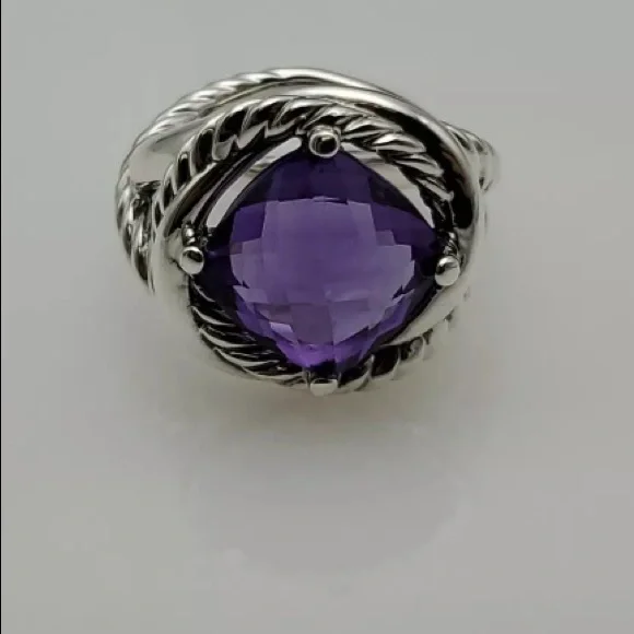David Yurman Silver Ring with Purple Stone - Picture 6 of 7